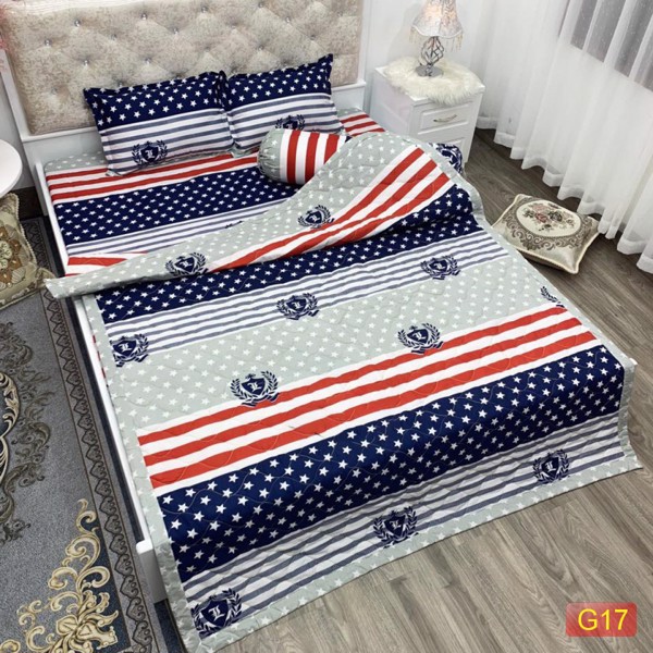 [1m6 x 2m] Bộ Chăn Ga Cotton Poly 5 Món Cờ Mỹ siêu đẹp - ( 1 drap + 1 vỏ gối ôm + 2 vỏ gối nằm + 1 chăn hè )