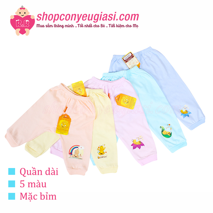 Quần dài màu mặc bỉm sơ sinh babiboo in ép nhiệt - 100% cotton