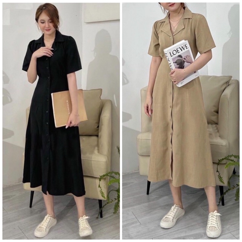 Đầm sơ mi form dài 2 màu