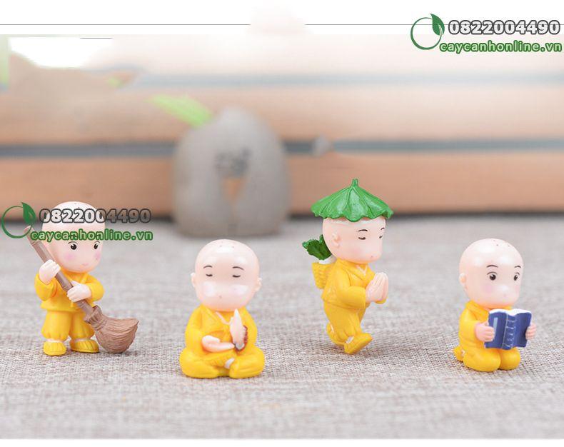 Bộ tượng 4 chú tiểu tượng trang trí để bàn trang trí tiểu cảnh lưu niệm