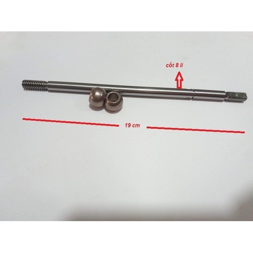 Trục bạc quạt bàn - Chiều dài 19cm - Đường kính: 8mm Trục Vát & 2 bạc tròn