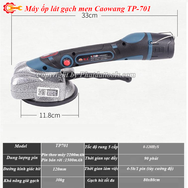 Máy ốp lát gạch Caowang TP701-2 chức năng đầm rung+hít gạch-Pin 2200mAh