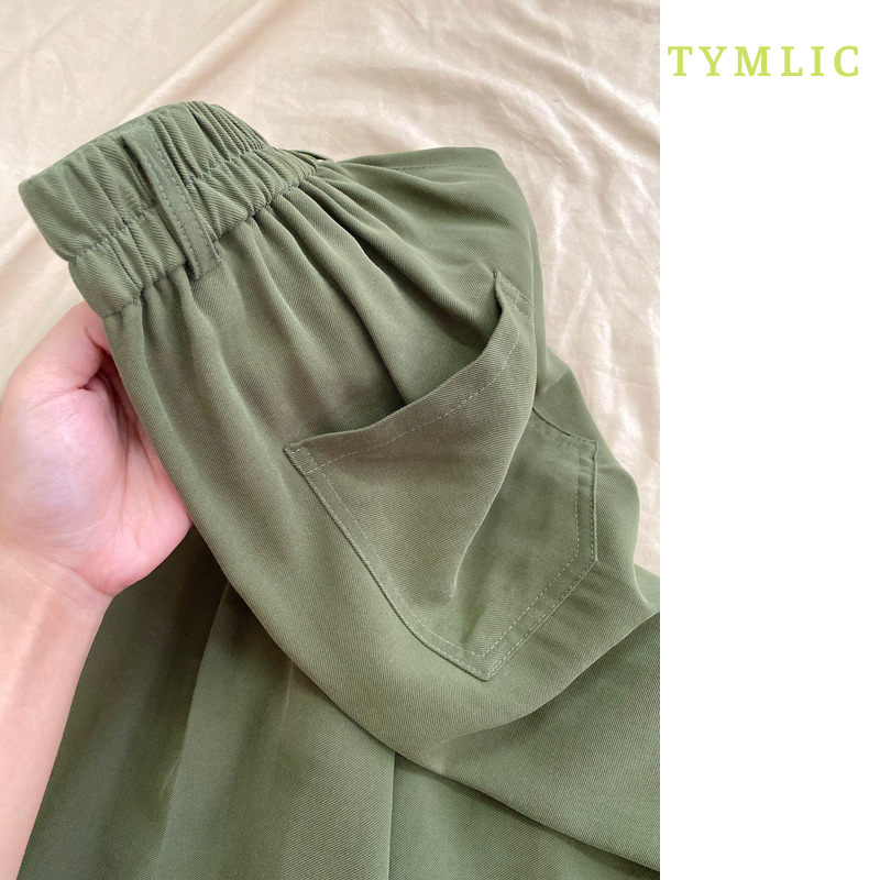 Quần Cullotes Tencel 1/2 Cạp Chun Màu Rêu TYMLIC