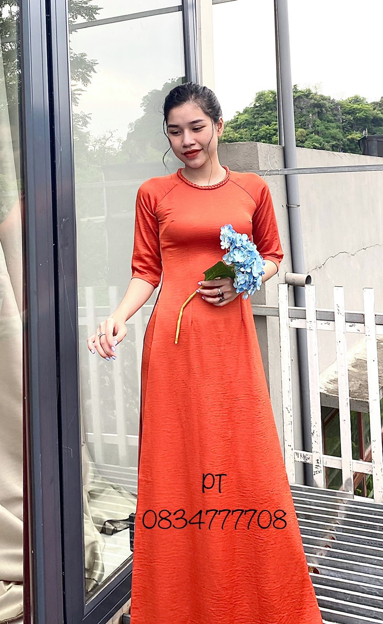 Áo dài lụa tây thi cao cấp cổ tròn tết siêu xinh
