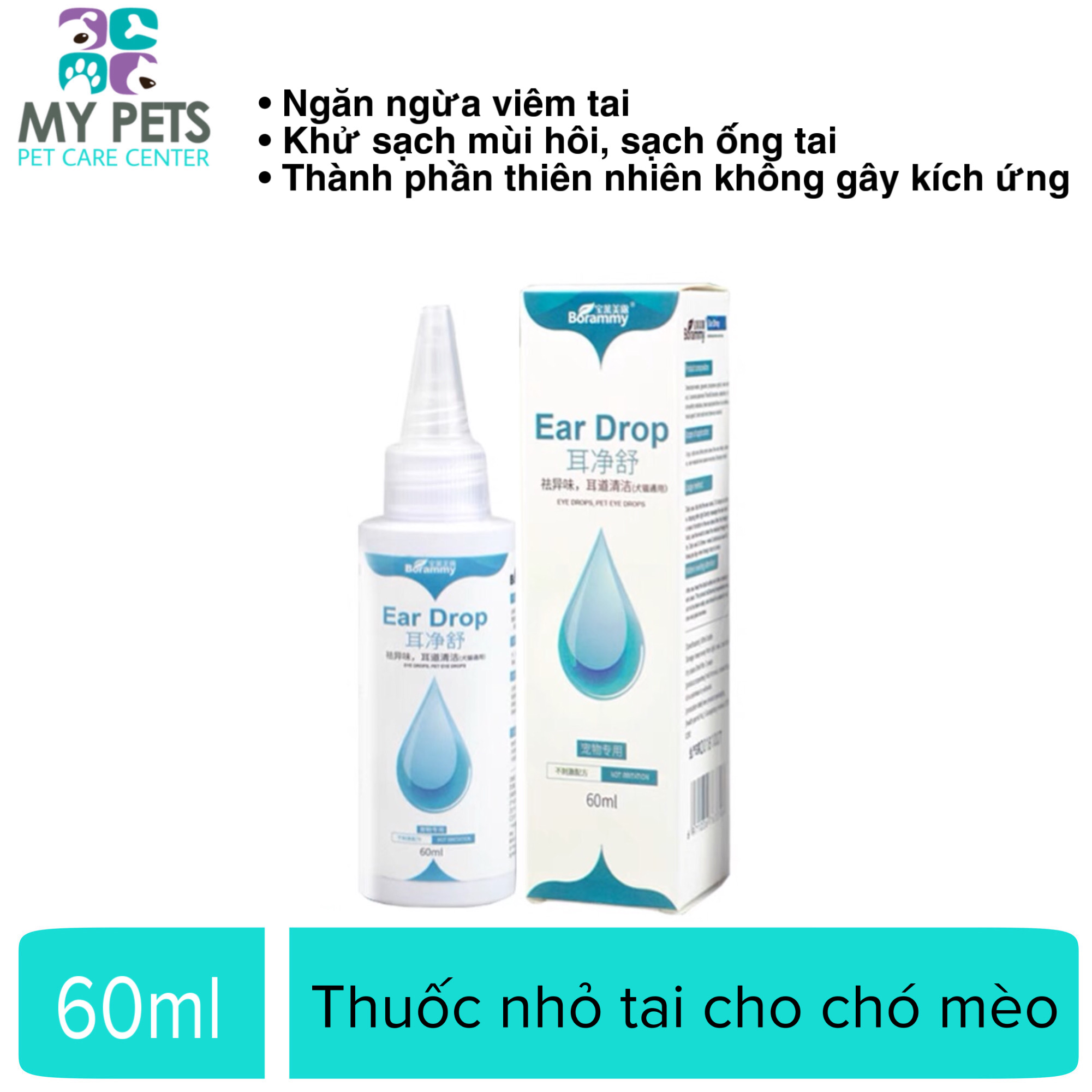 Thuốc nhỏ tai EAR DROP Borammy cho chó mèo chiết xuất từ thiên nhiên, làm sạch và ngăn ngừa viêm nhiễm - Lọ 60ml