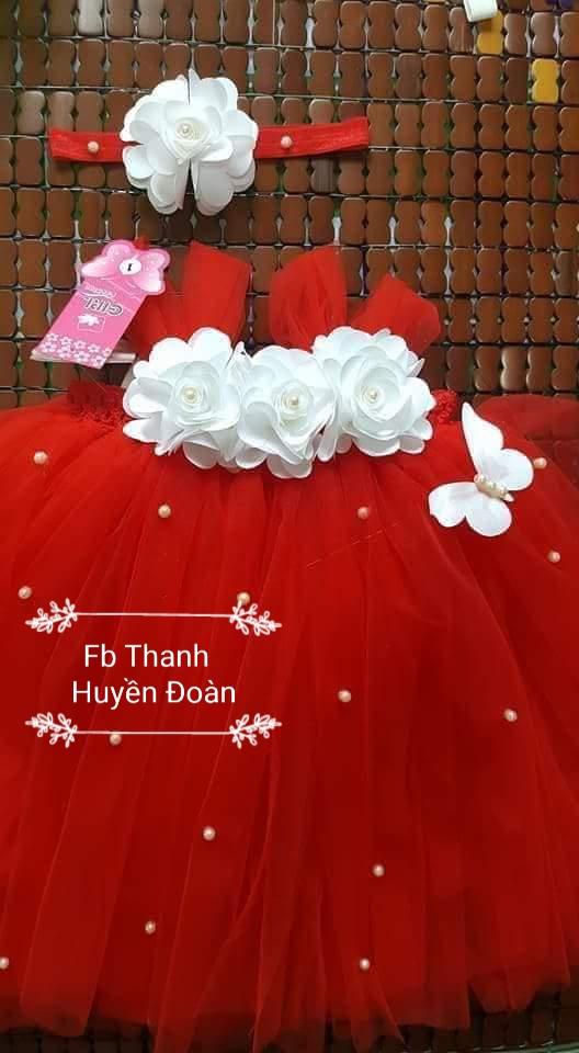 Váy Tutu công chúa Màu đỏ- hoa trắng to