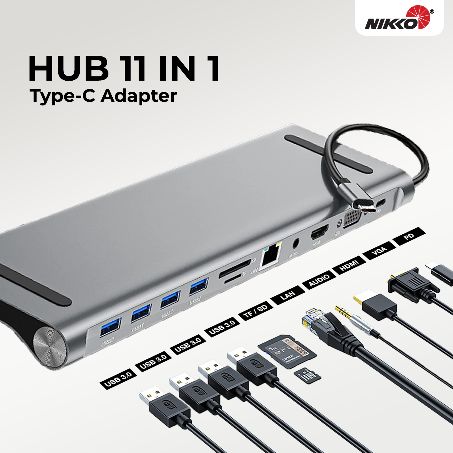 NIKKO Bộ Hub chuyển đổi 11 cổng/ USB-C/ Type C Adapter