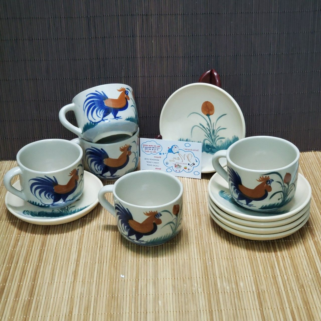 COMBO TÁCH + DĨA LÓT TÁCH ☕ CÀ PHÊ CON GÀ (dung tích 200ml)