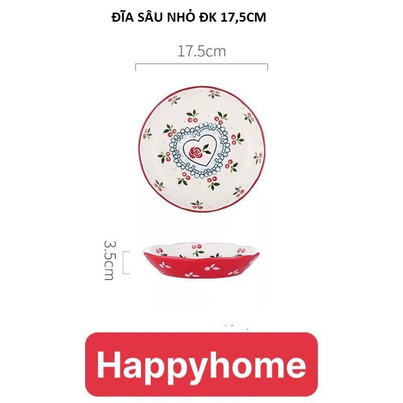 [Có sẵn] Bộ sưu tập đĩa họa tiết cherry đỏ