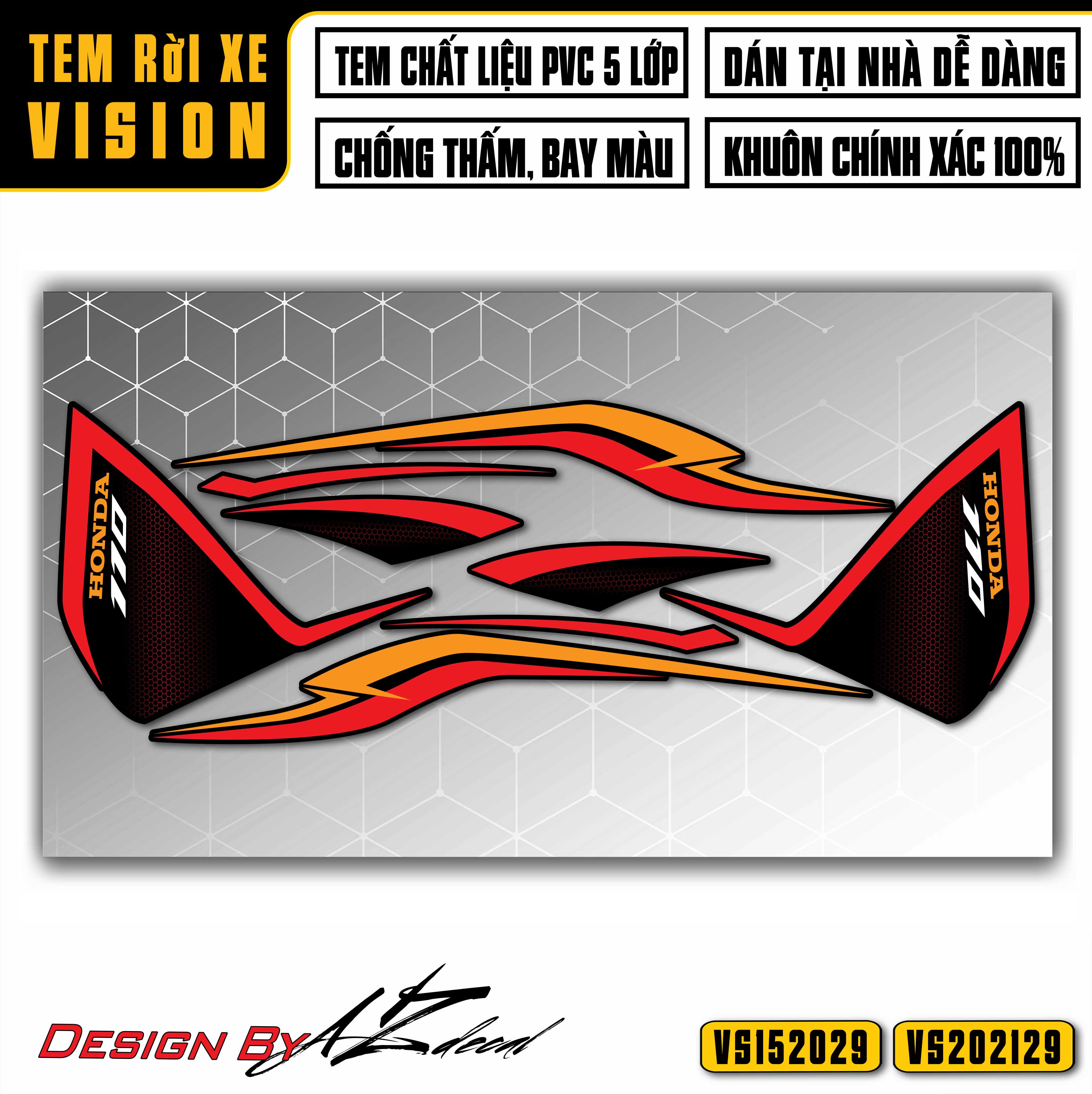 Tem Rời Dán Xe Vision Mẫu Honeycomb | VS29 | Decal Chế Dán Xe Vision 2015 - 2021 Chống Nước, Chống Phai Màu - Azdecal