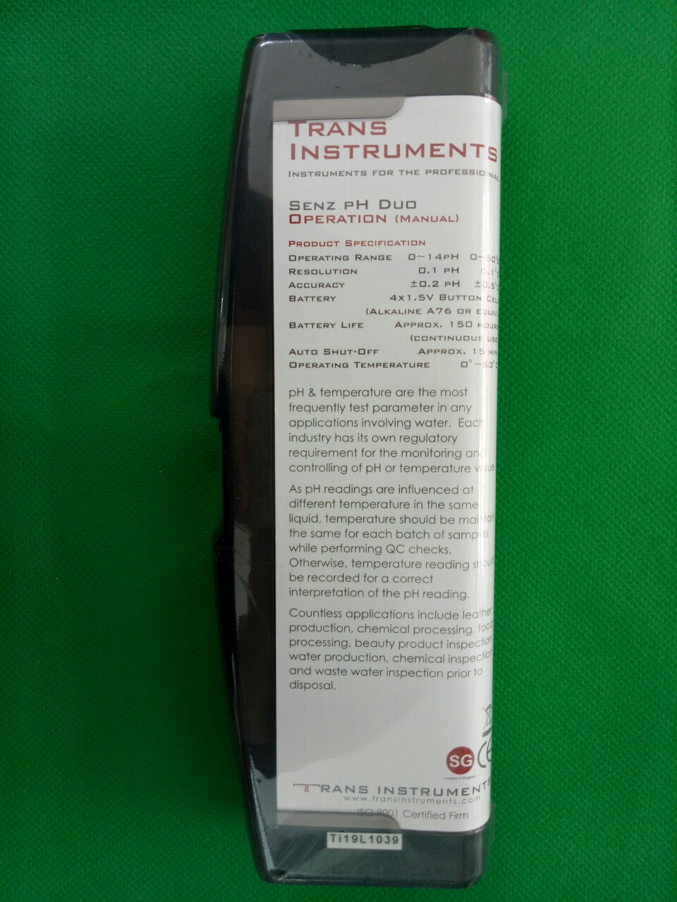 Máy đo pH / nhiệt độ dạng bút Senz pH Duo Trans Instruments