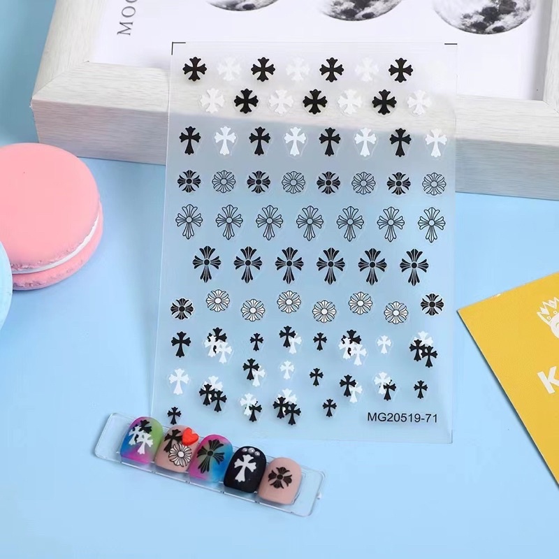 sticker hoa hồng trắng đen  hình dán móng nail