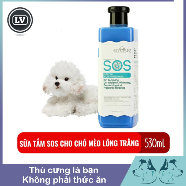Sữa tắm cho chó mèo lông trắng SOS 530ml chai màu xanh giúp thơm lâu, không bị ngả vàng Phụ Kiện Thú Cưng Long Vũ