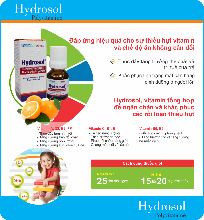 Vitamin Hydrosol Polyvitamin cho trẻ biếng ăn - Lọ 20 ml