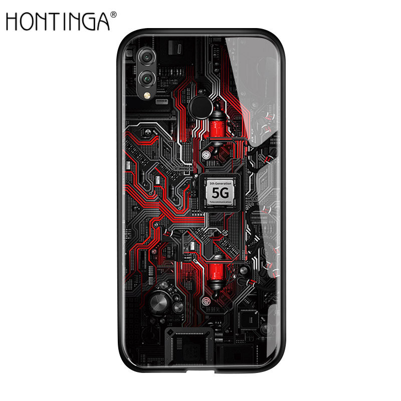Hontinga For Huawei Honor 8X Case, Circuit Board Explorer Theme Version Tempered Glass Back Cover Casing Shell