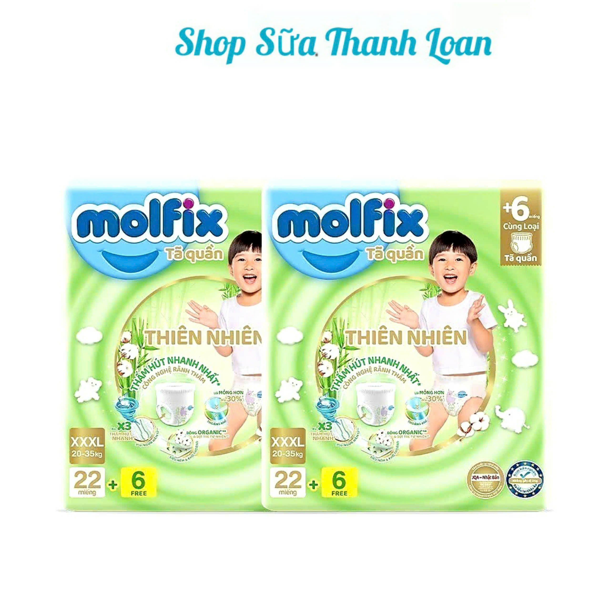 Tã quần molfix thiên nhiên jumbo xxxl - gói 22 miếng + 6.