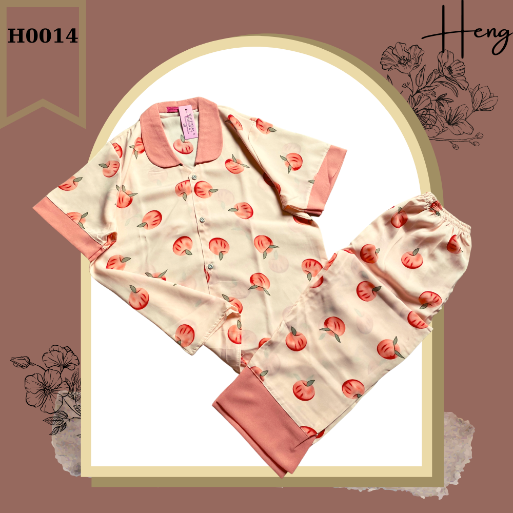 Pijama VIC lụa Mango Tay Cộc Cổ Bèo Hoạ Tiết
