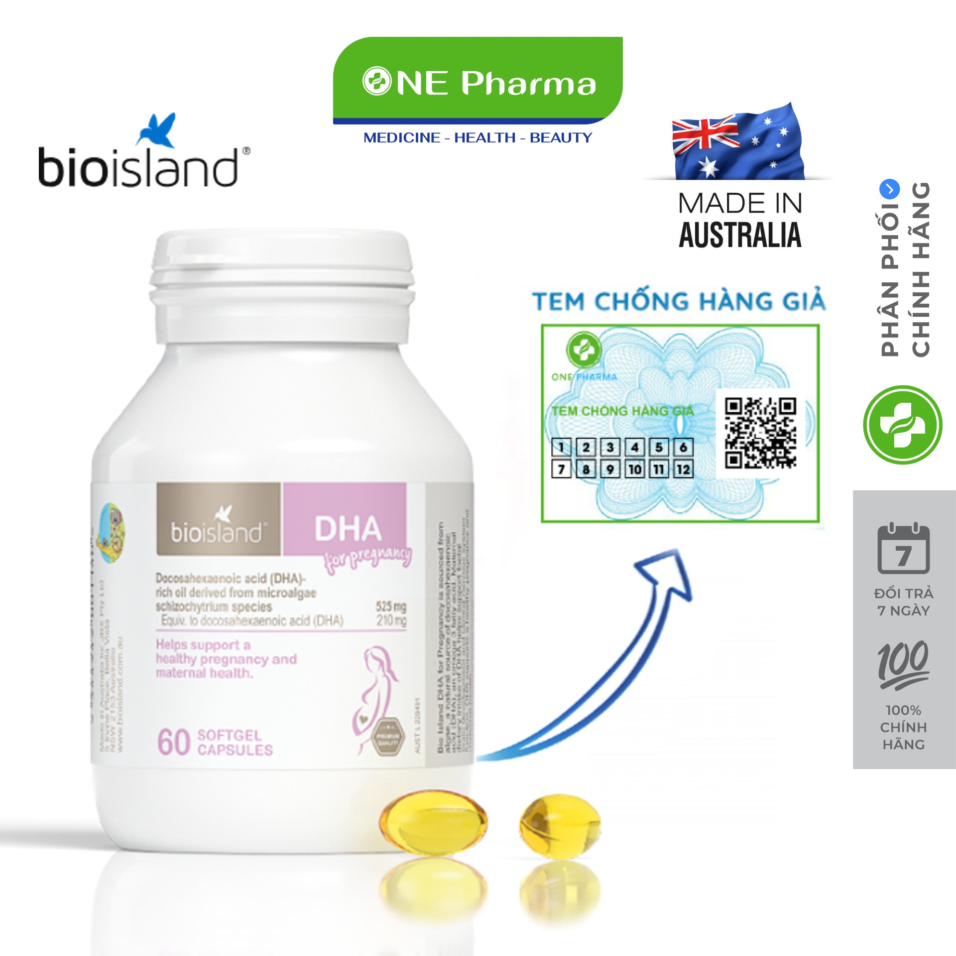 Viên uống Bioisland DHA cho bà bầu của Úc 60 Viên