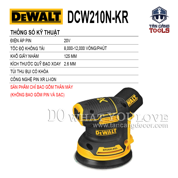 Máy Chà Nhám Tròn Dùng Pin DeWalt 20V DCW210N-KR ( Thân Máy )