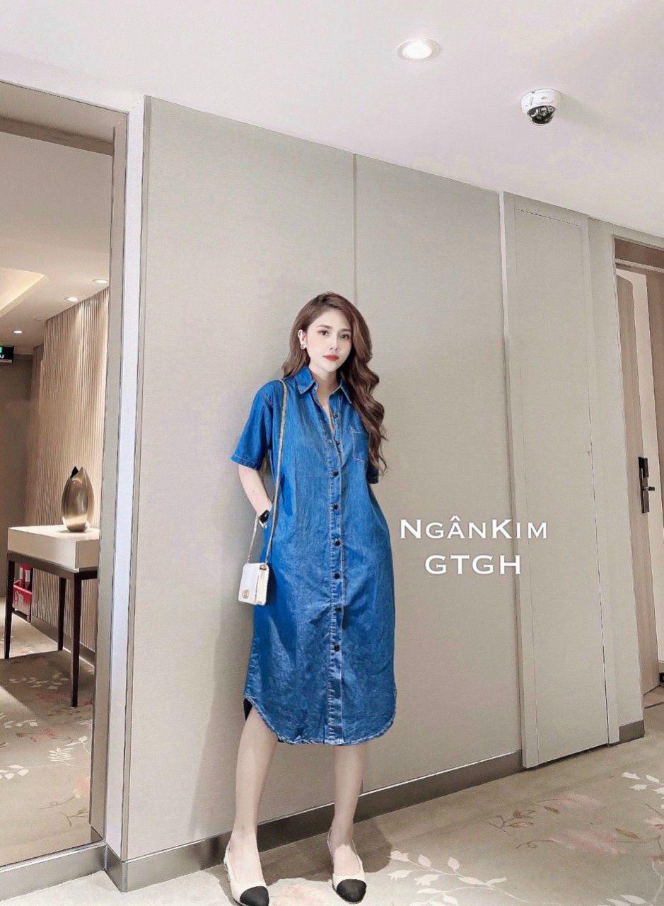 ĐẦM JEAN SUÔNG CỔ SƠMI PHOM RỘNG