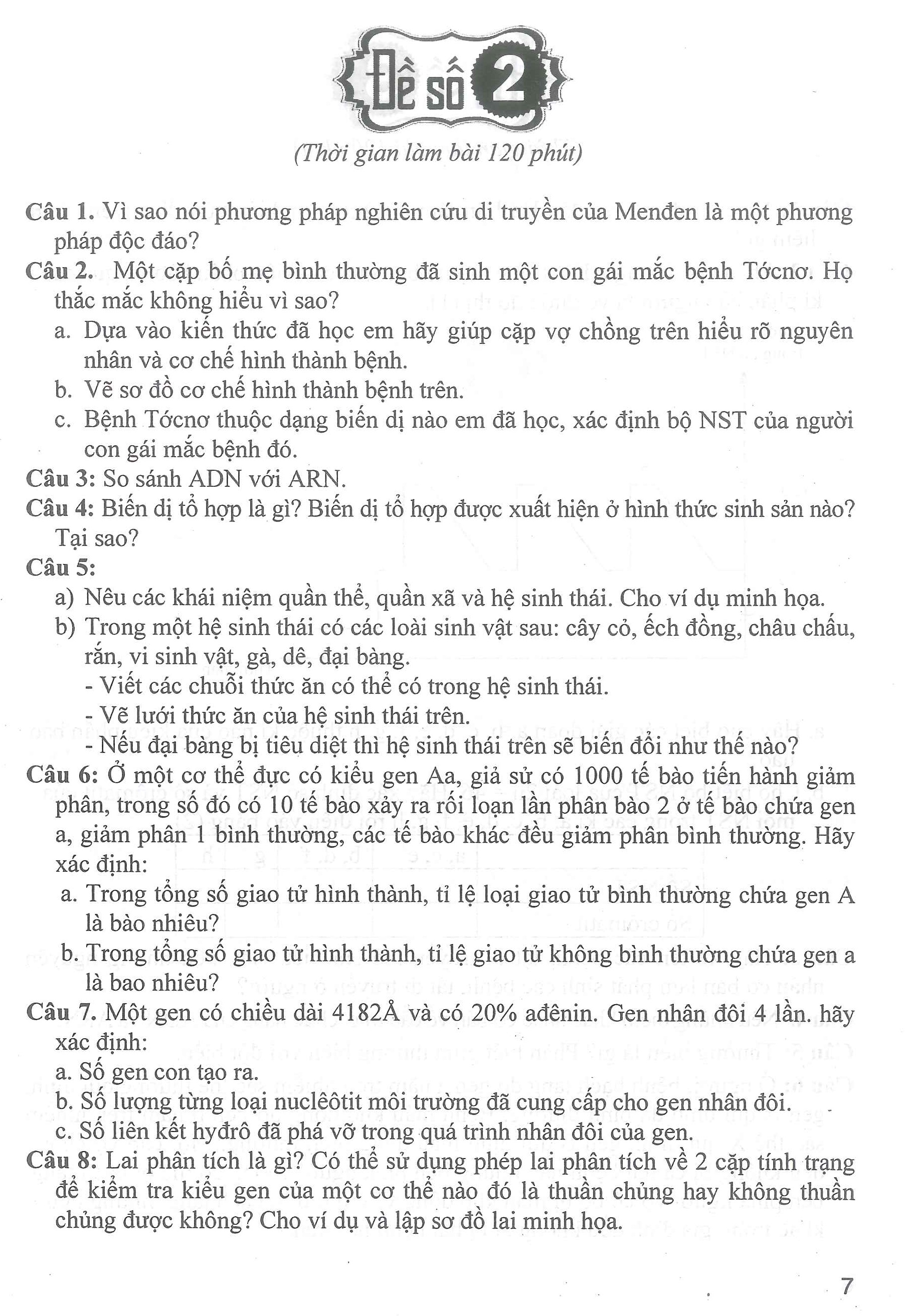 Bộ Đề Thi Chuyên Sinh Học 9
