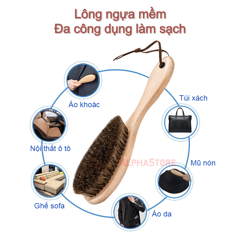 Bàn Chải Lông Ngựa Cán Dài Chuyên Đánh Giày, Làm Sạch Đồ Da, Túi Xách, Áo Khoác - Bàn Chải Lông Mềm Tay Cầm Dài