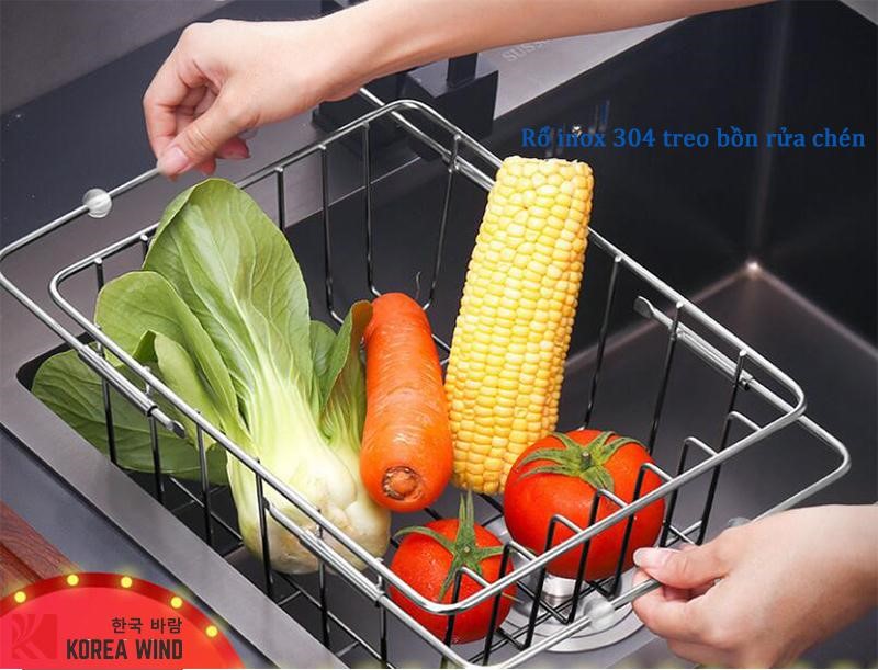Rổ úp chén Inox 304, giá đỡ, khay úp inox cao cấp có thể thay đổi chiều dài gác bồn rửa chén, ráo nước C3525