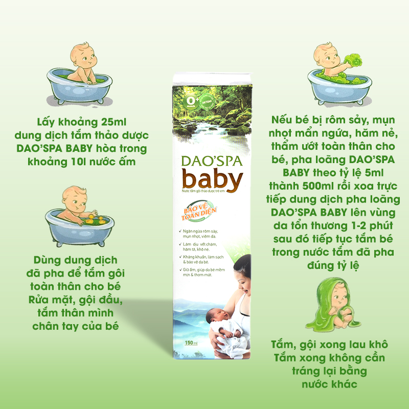 Nước tắm bé thảo dược Dao'Spa Baby - Chai 150ml