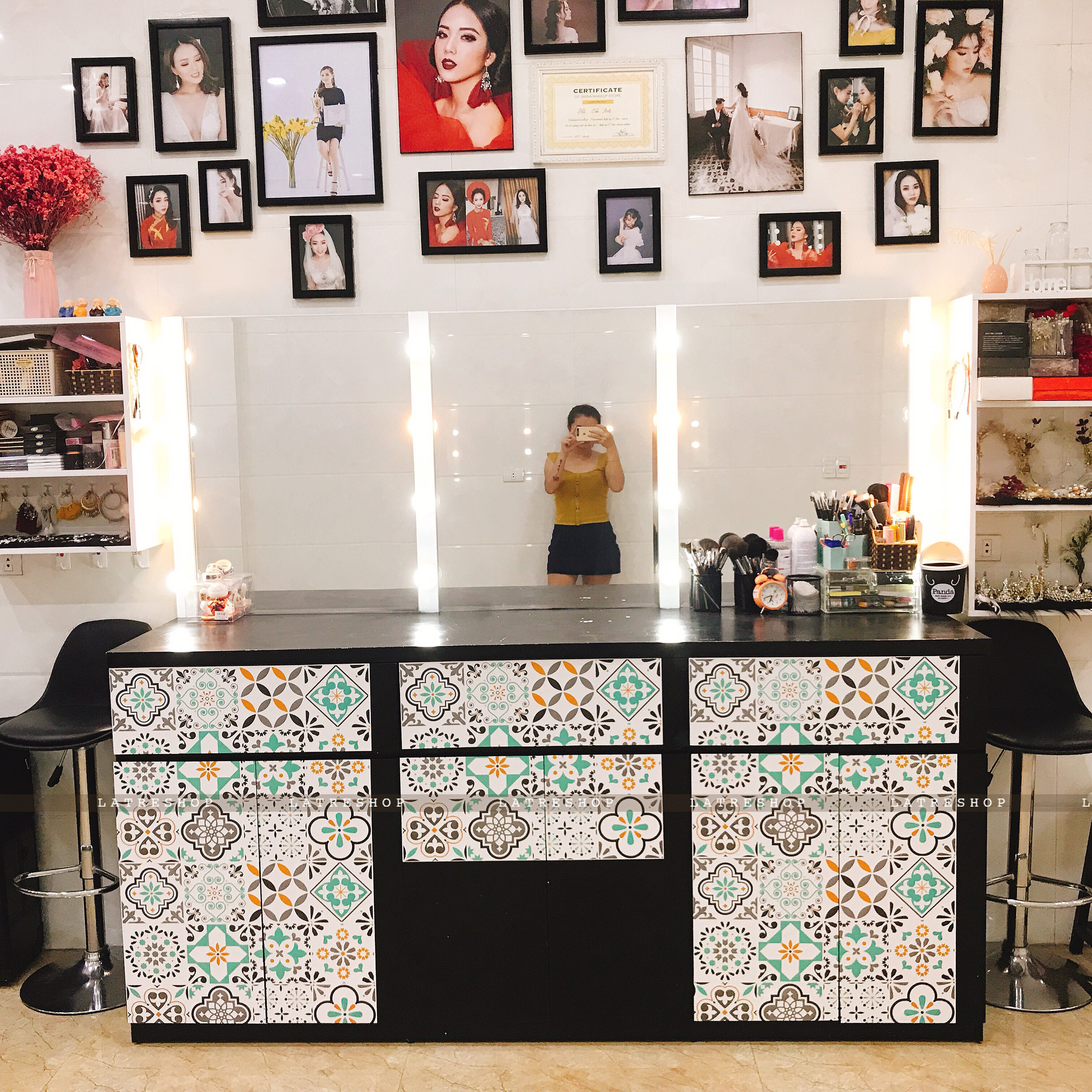 Decal gạch bông Mint - Decal dán tường - Sắc nét bền đẹp