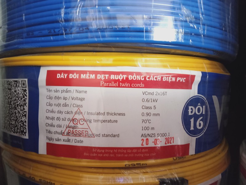 [TẶNG BÚT ĐIỆN] dây điện đôi SUP VĨNH THỊNH vcmd 2x16T -dây đồng 100%- BỌC CÁCH ĐIỆN PVC