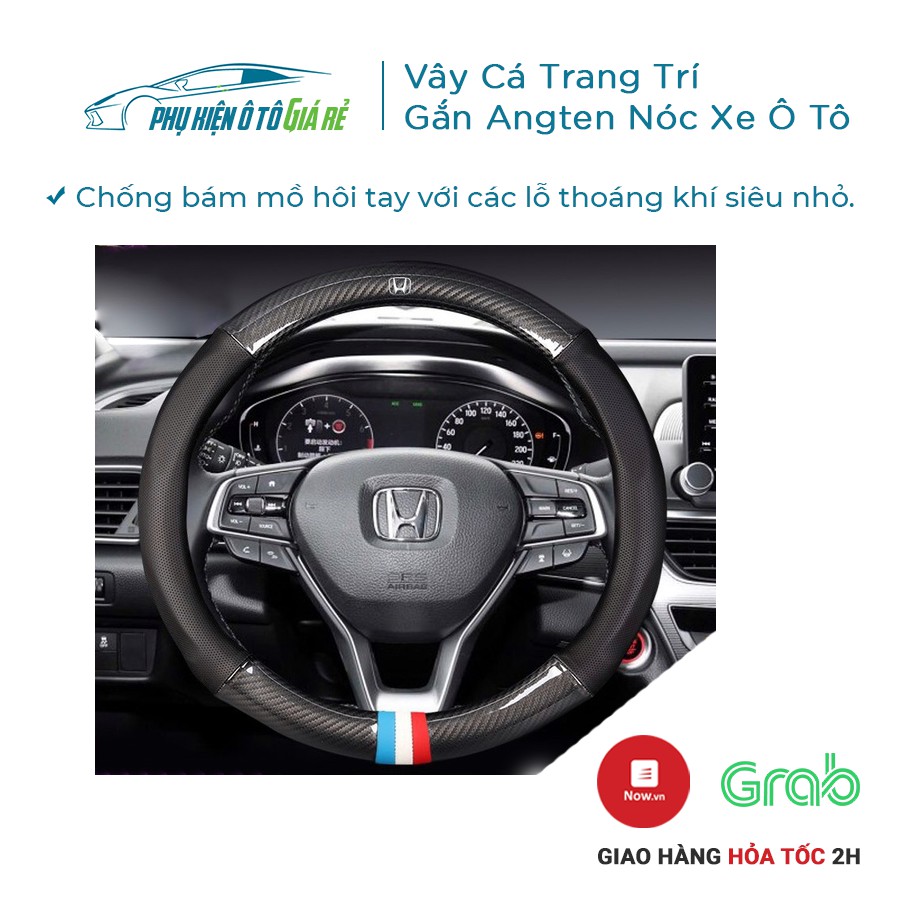 Bọc vô lăng carbon, cờ pháp, da thật thoáng khí, hàng cao cấp