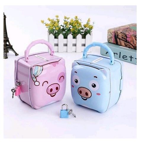 Két sắt tiết kiệm mini hình con heo dễ thương giá rẻ, Két sắt mini, Ống Heo Tiết Kiệm Bằng Sắt, Két Heo Có Khóa Mini, hình heo, có quai cầm xinh xắn dễ thương