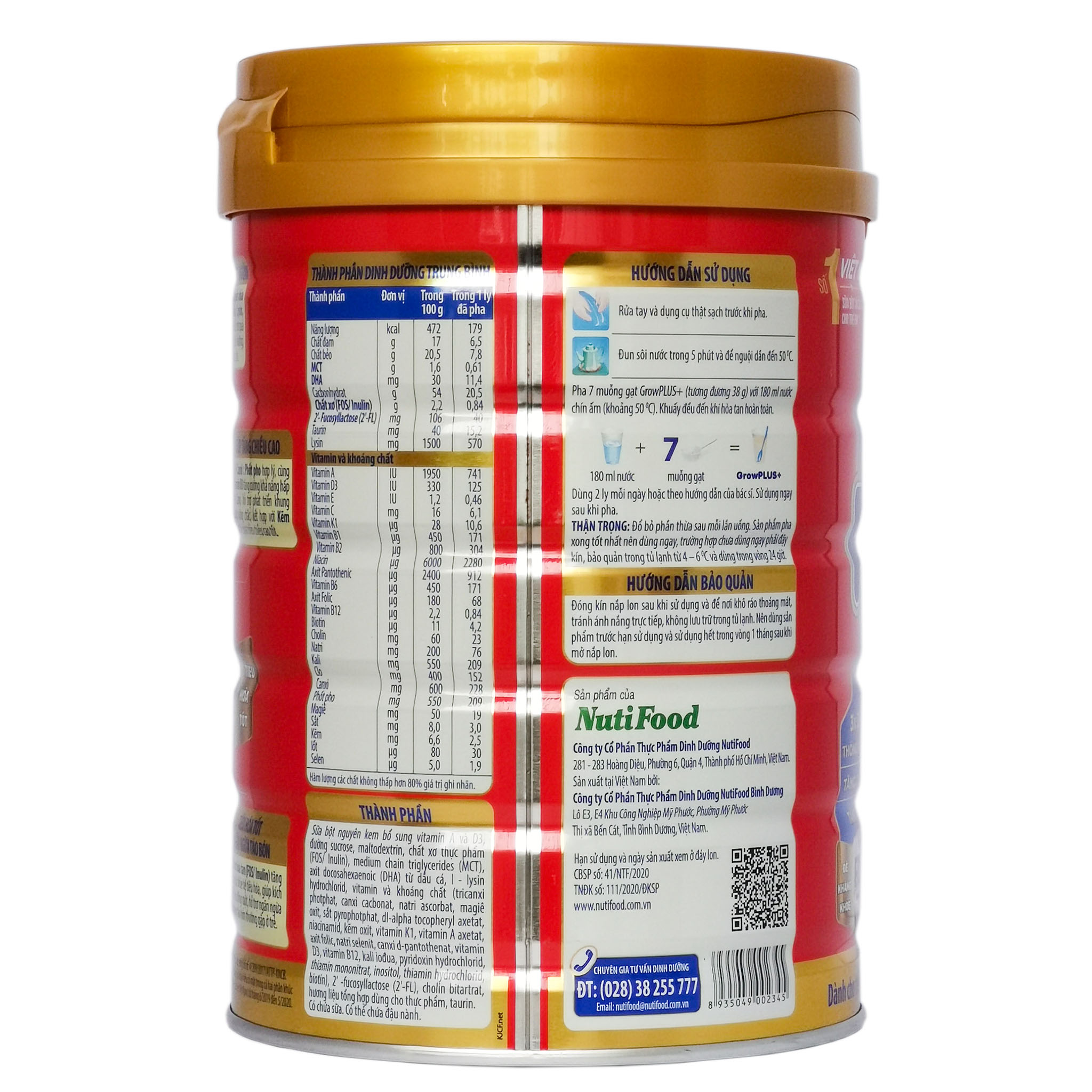 SỮA BỘT NUTIFOOD GROW PLUS+ ĐỎ 1+ HỘP 900G