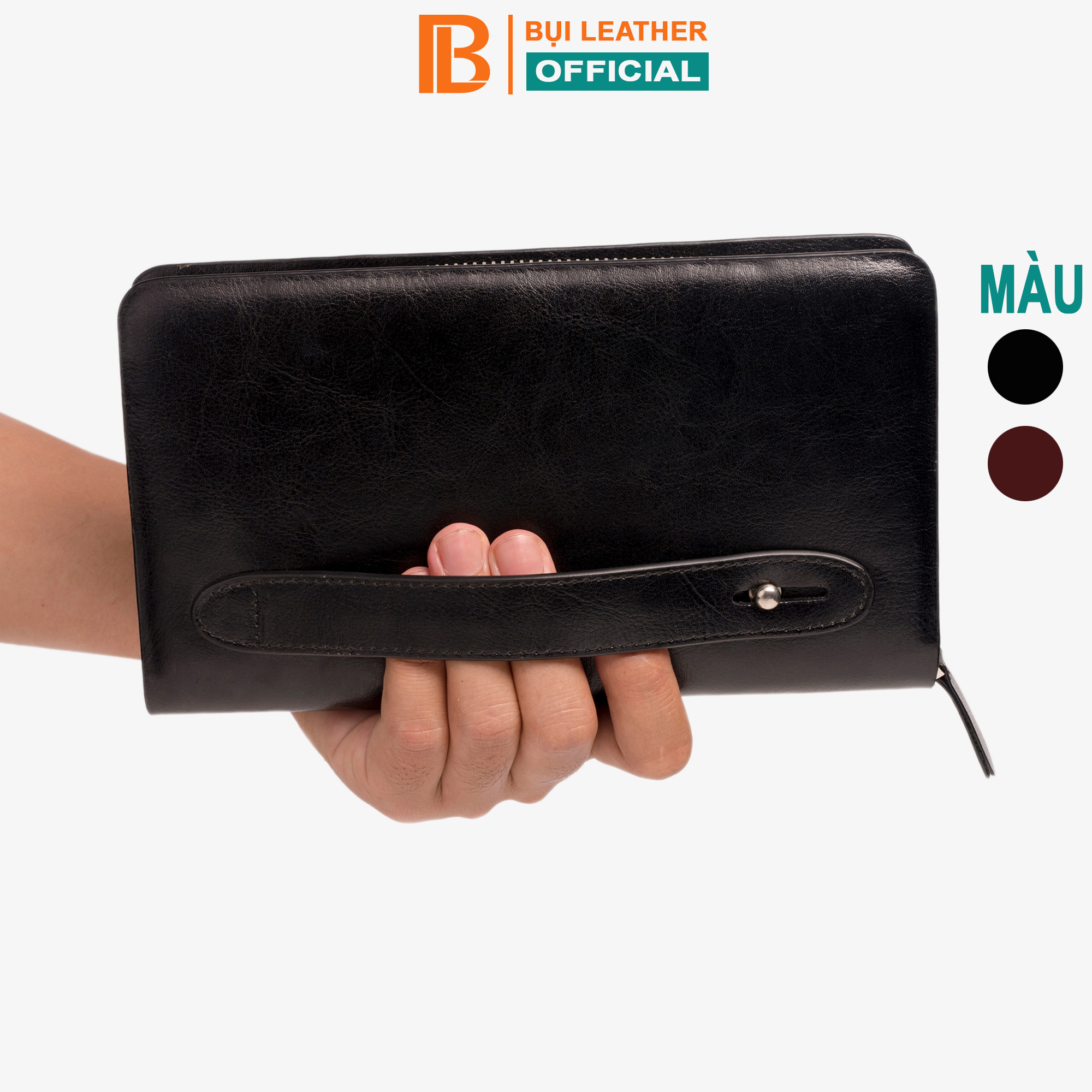 Ví cầm tay nam da bò mill C104 cao cấp, ví dài nam da thật, nhiều ngăn hai màu nâu và đen; đựng điện thoại, đồ cá nhân phong cách, Fullbox hộp sang trọng làm quà tặng, thương hiệu Bụi leather chuyên đồ da