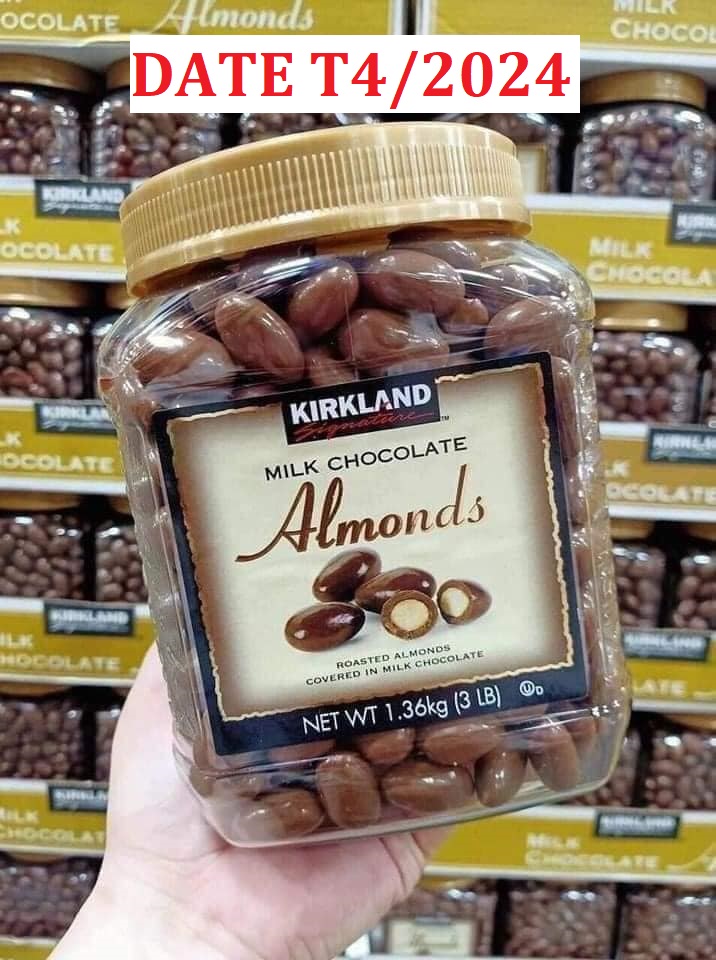 Socola Kirkland Milk Choco Almonds 1.36Kg  NẮP VÀNG  date T4 2024