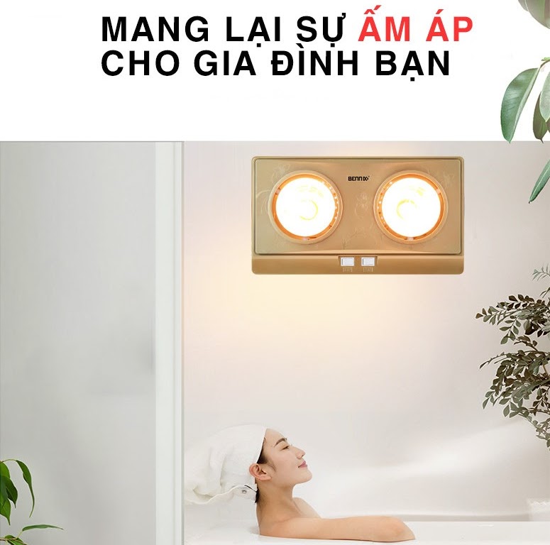Đèn sưởi nhà tắm bennix 2 bóng BN-02BG-2