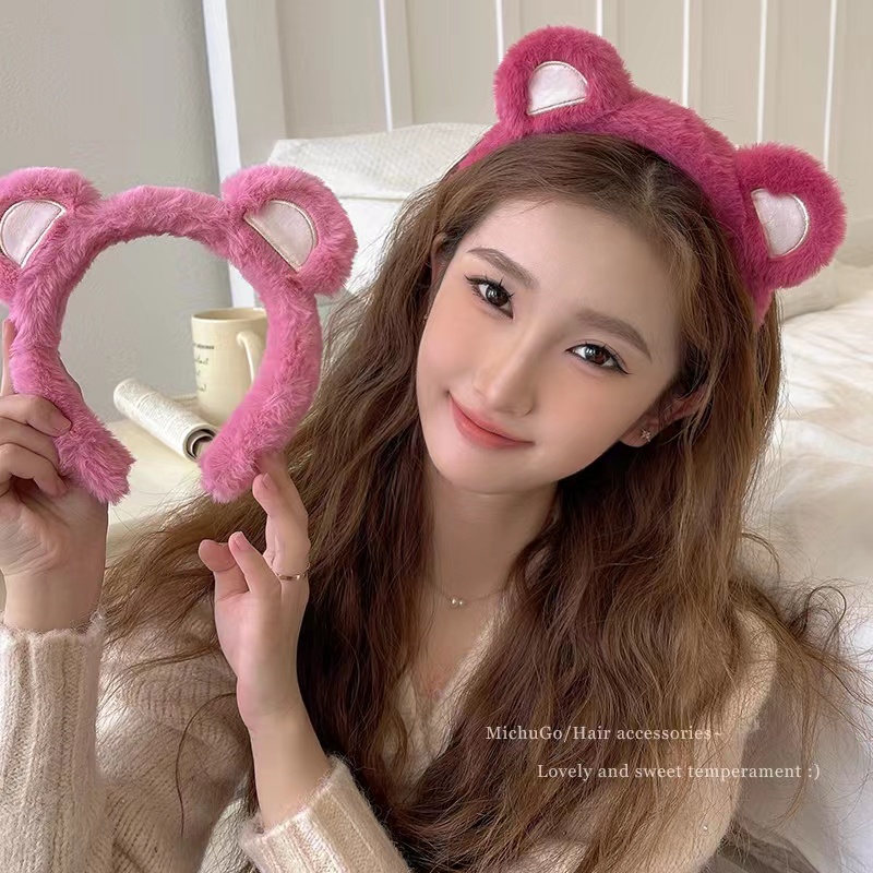 Cute pink bear ears hair hoop, headband