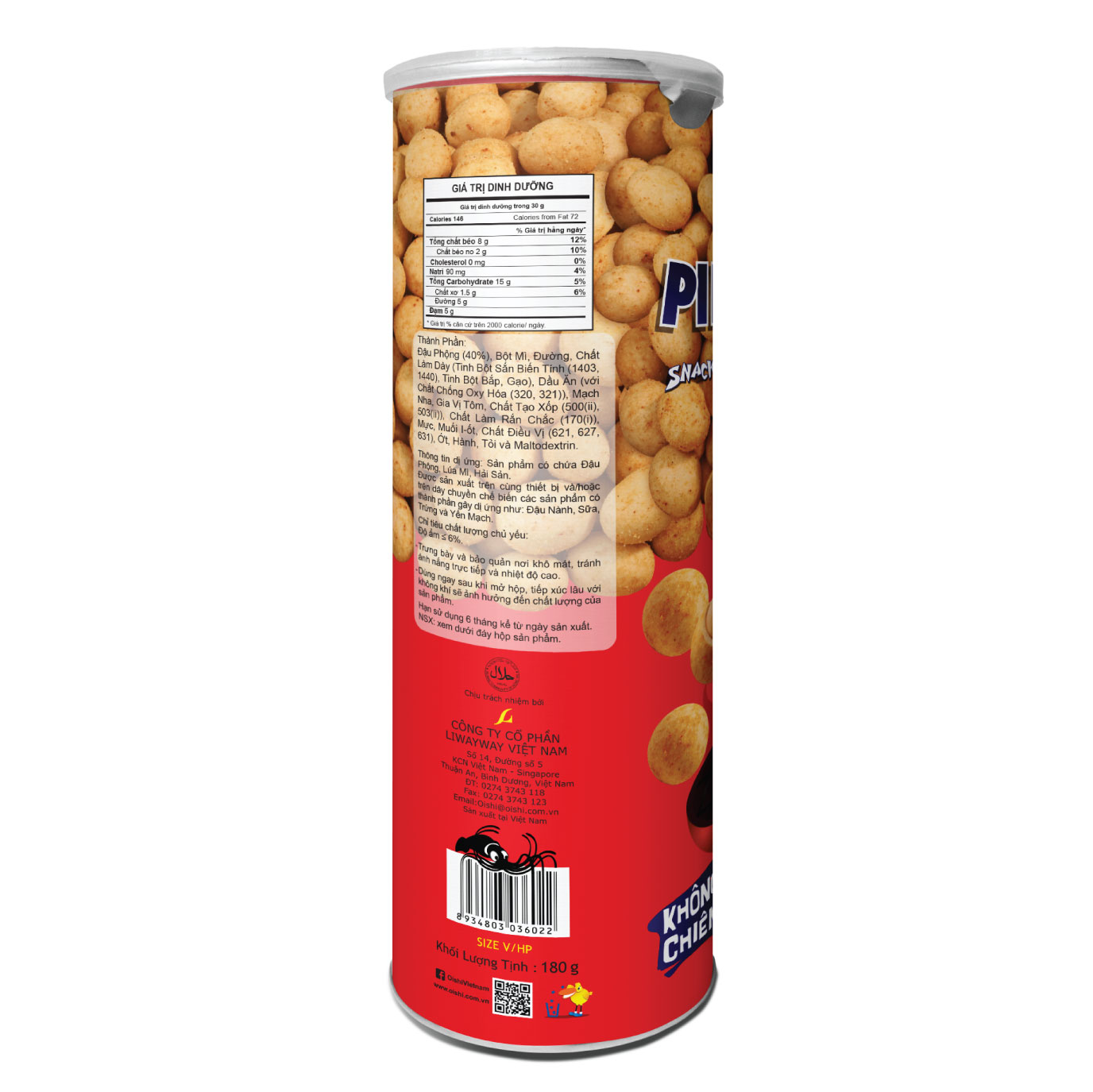 Combo 4 lon Snack Nhân Đậu Phộng Vị Mực Cay - (180gr/ lon)