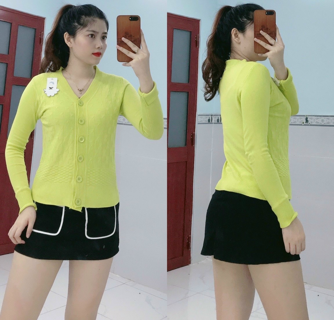 Áo khoác len nữ cardigan 6 nút tay dài