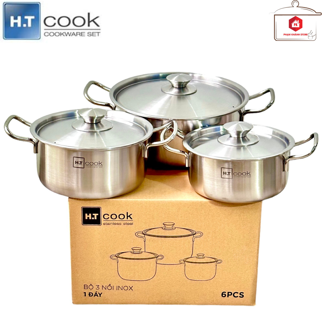 BỘ 3 NỒI 1 ĐÁY HT COOK INOX 430 CAO CẤP (HT-06DN)