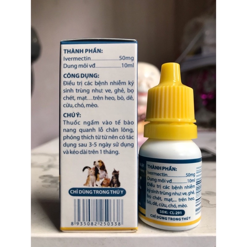 [ 10ml ] Mekomec nhỏ sống lưng trị ve rận, bọ chét