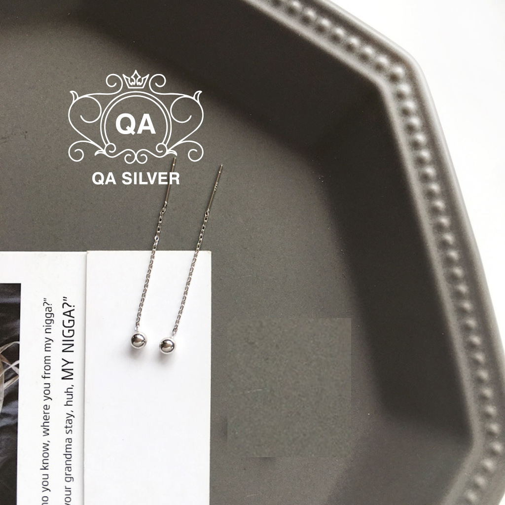 Khuyên tai bạc 925 dáng dài dây xích bi bông nữ sợi mảnh S925 CHAIN QA Silver Earrings EA170101