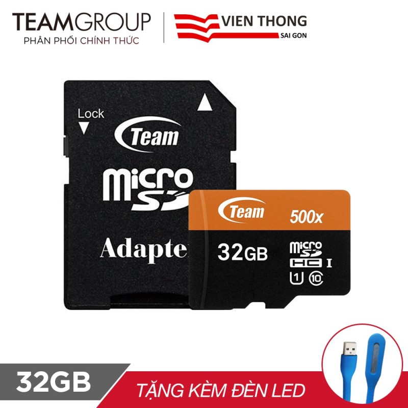 THẺ NHỚ MICROSDHC TEAM 32GB 500X UPTO 80MB-S CLASS 10 U1 KÈM ADAPTER +ĐÈN LED USB