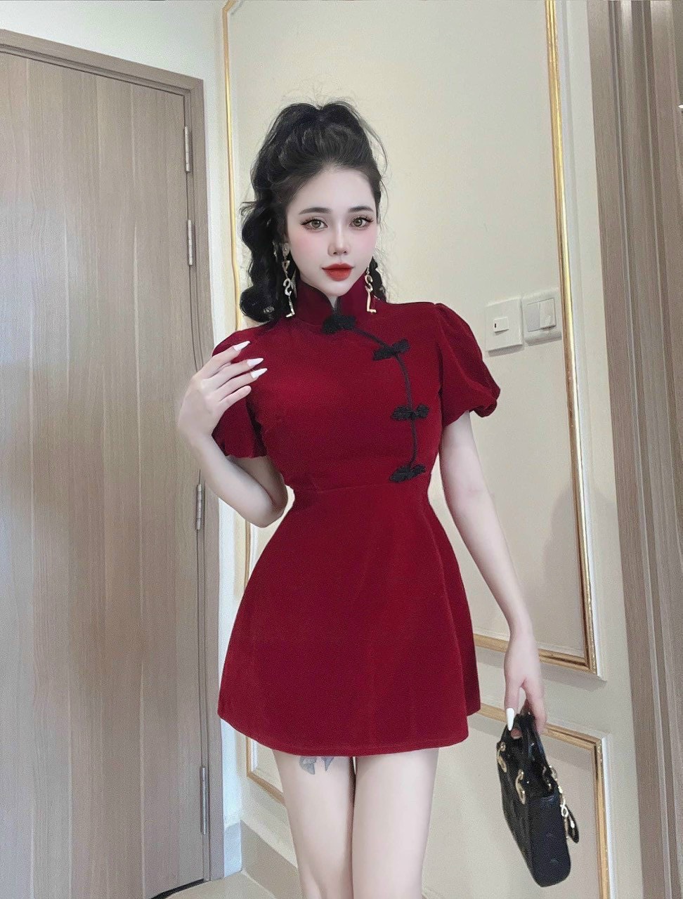 Sườn Xám Cách Tân Kiểu Trung Quốc Mới Khí Chất Cổ Điển Váy Liền Thon Gọn