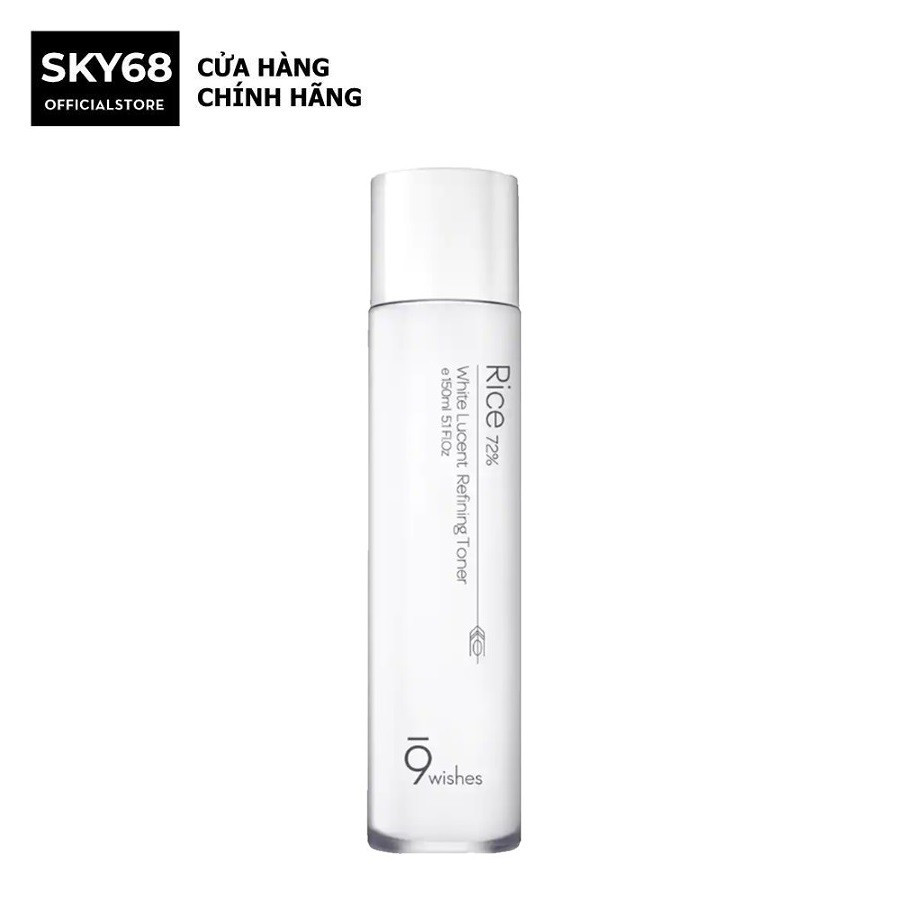 Nước Hoa Hồng Dưỡng Ẩm, Cân Bằng và Dưỡng Trắng Da 9 Wishes Rice 72% White Lucent Refining Toner 150ml