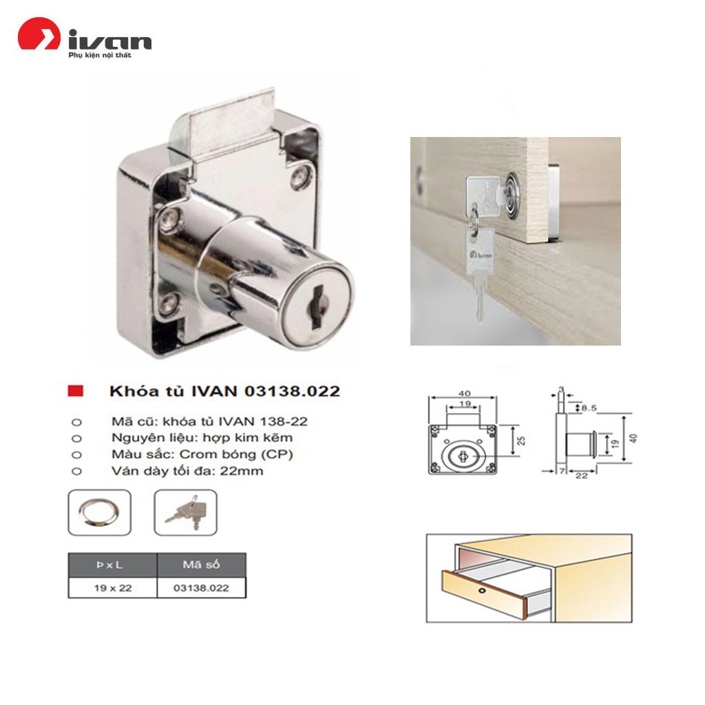 ổ khoá vuông IVAN 03338.022