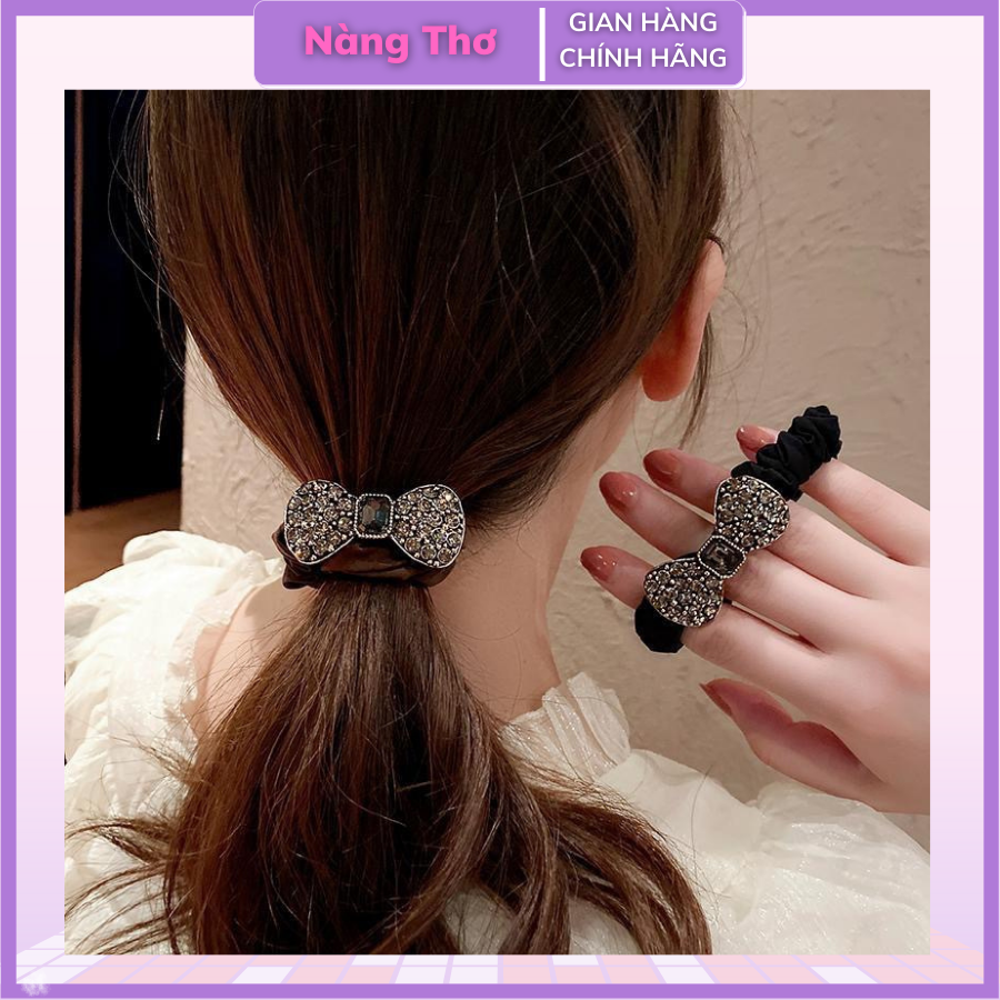Dây cột tóc đính đá hình nơ lấp lánh sang trọng cho nữ