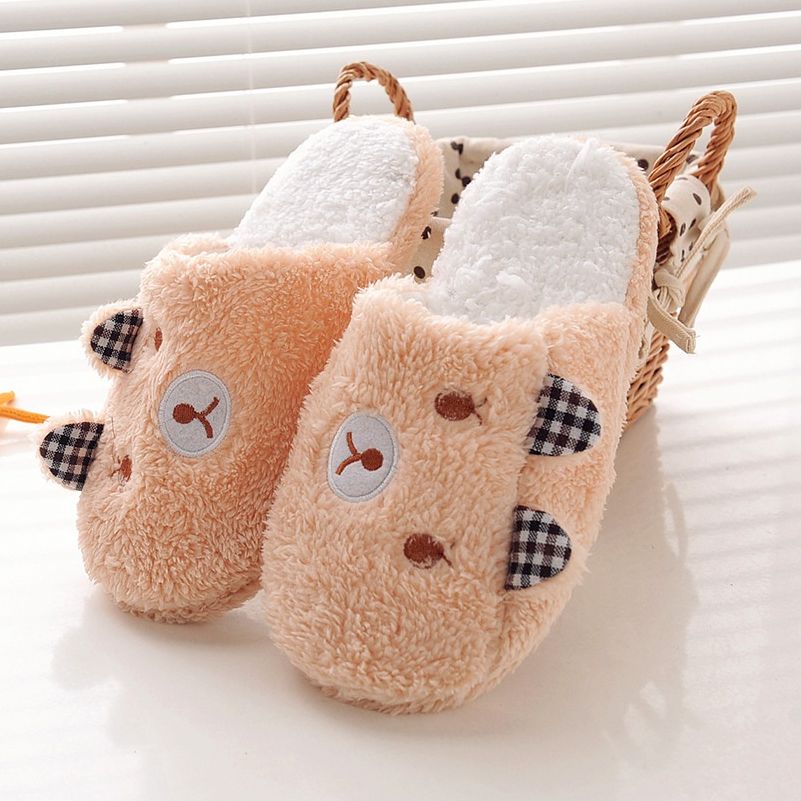 Canvas slippers female slippers sandals wear indoor socks bow bear shape (multi-color)-[furry slippers female sandals canvas slippers female indoor slippers women cute cotton slippers female sandals female cute slippers fur insole slip-resistant rubber]