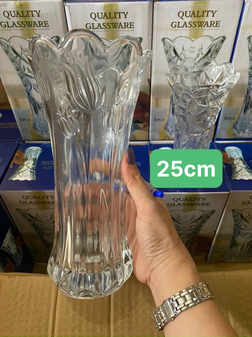 Bình cắm hoa thủy tinh trắng cao cấp 20cm, 25cm, 30cm
