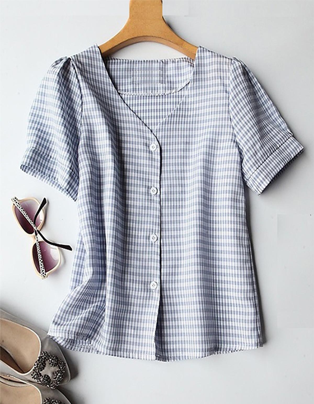 Áo Sơ Mi Kẻ Sọc Cổ Chữ V - New Thoi Trang